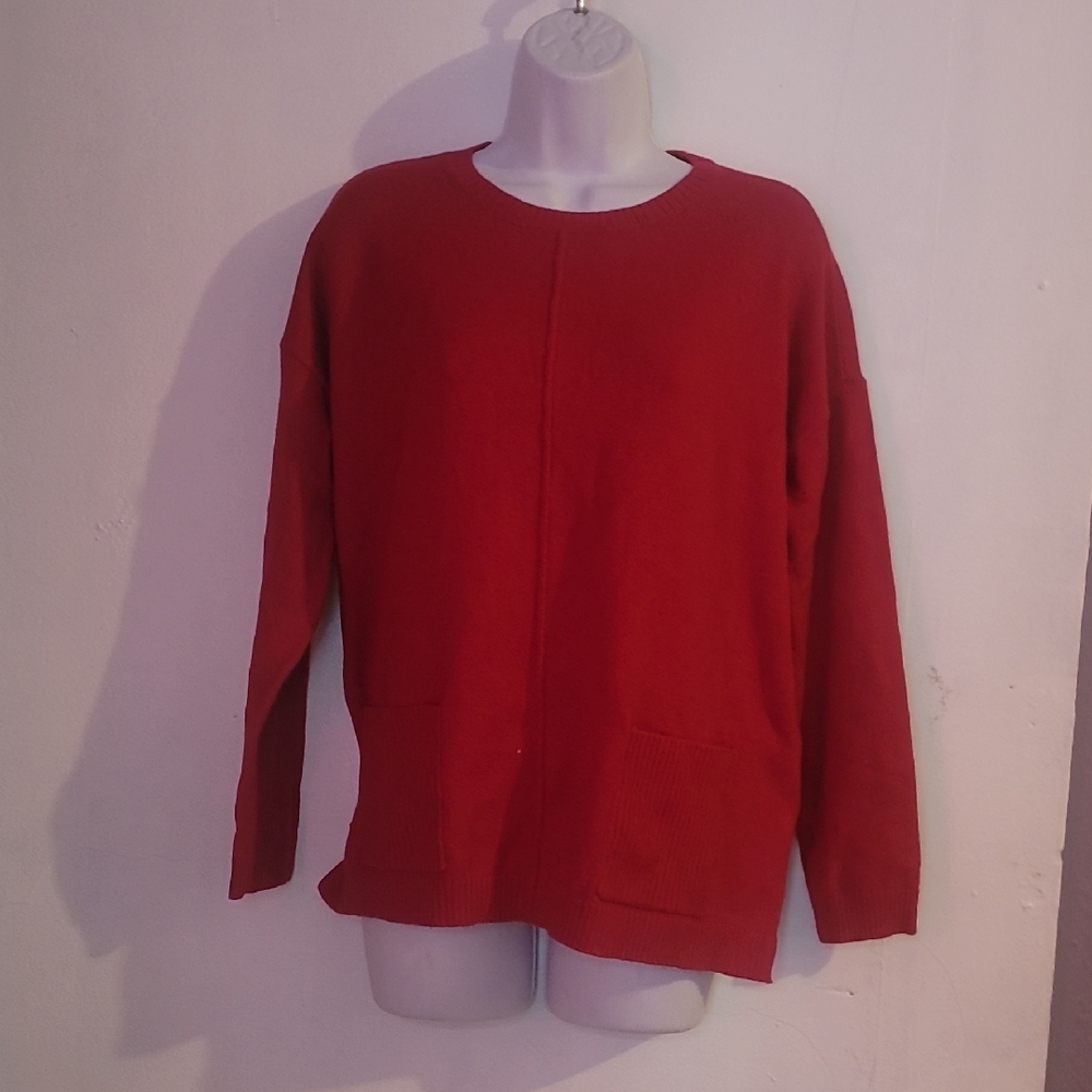 J. Jill Red Crewneck Sweater Cozy Knit
